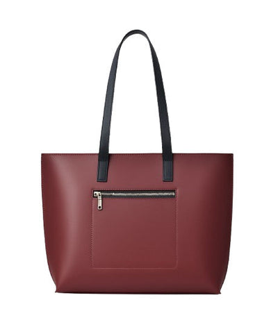Burgundy tote bag with a long handle