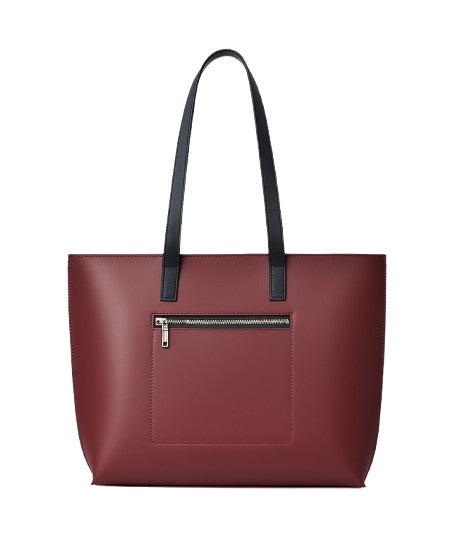 Burgundy tote bag with a long handle