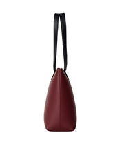 Burgundy tote bag with a long handle