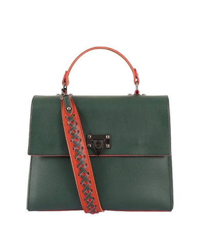 Flap-over top-handle bag in army green