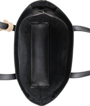 Dark tote bag featuring a removable pouch.