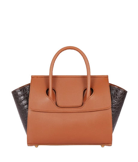 Brown trapezoid handbag