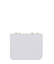 Quilted white cross-body bag with a chain strap