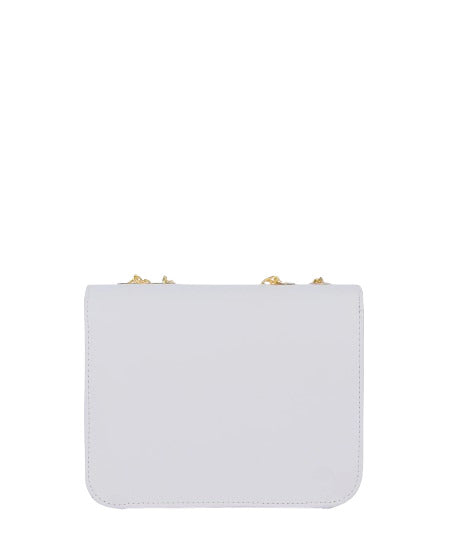 Quilted white cross-body bag with a chain strap