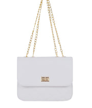 Quilted white cross-body bag with a chain strap