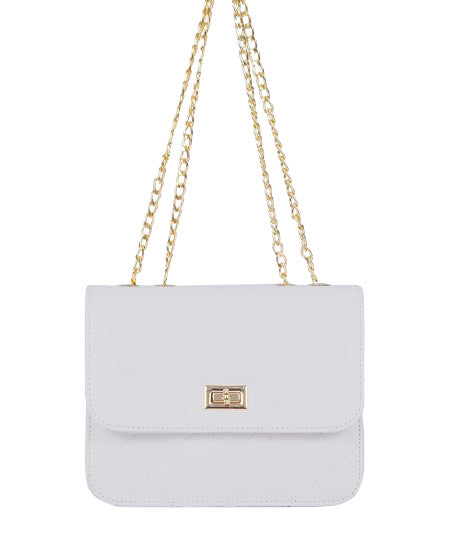 Quilted white cross-body bag with a chain strap